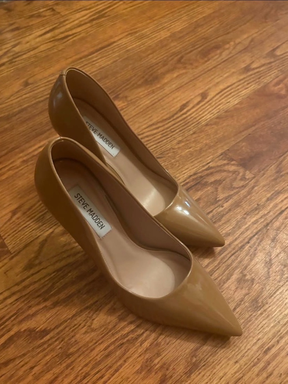 Steve Madden Patent Pointed-Toe Pumps in Camel Brown